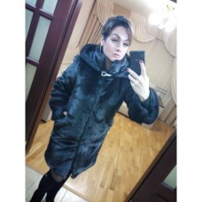 Шуба из искусственного меха под норку с капюшоном и воротником стойка Шуба из искусственного меха под норку с капюшоном и воротником стойка