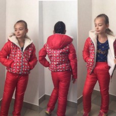 Зимний теплый костюм на девочку штаны и куртка на овчине Зимний теплый костюм на девочку штаны и куртка на овчине