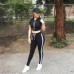 Летний спортивный костюм укороченная футболка и штаны высокая талия 