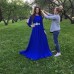 Вечернее женское платье с кружевом поясе и рукавах