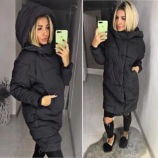 Женское теплое пальто с капюшоном утеплитель холлофайбер