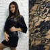 Черный женский халат из атласа с гипюром