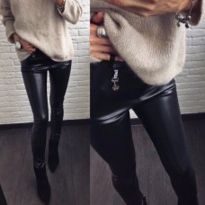 Женские теплые лосины кожа на флисе