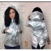 Модная женская куртка с капюшоном на синтепоне серебро 