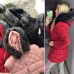 Удлиненная зимняя куртка пальто с мехом на капюшоне и карманах Удлиненная зимняя куртка пальто с мехом на капюшоне и карманах