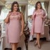 Нарядное вечернее платье с ажурной вышивкой с пайетками и кардиганом Батал 48-56