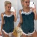 Женская пижама велюр майка и шорты с кружевом 