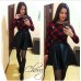 Платье клетка и юбка кожа