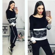 Женский прогулочный костюм кофта с кружевом и штаны Женский прогулочный костюм кофта с кружевом и штаны