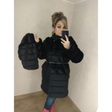 Утепленная женская шуба по колено с капюшоном мех под стриженую норку Утепленная женская шуба по колено с капюшоном мех под стриженую норку