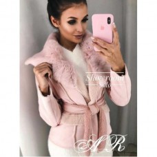 Женская короткая дубленка мех натуральный кролик