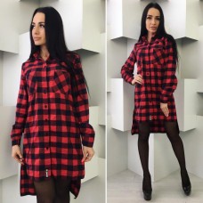 Платье рубашка байка клетка крупная