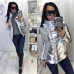 Модная женская куртка серебро Большие размеры Модная женская куртка серебро Большие размеры