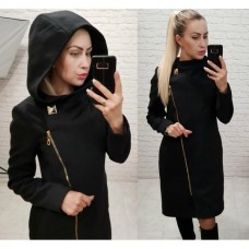 Утепленное кашемировое пальто на молнии с капюшоном