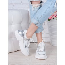 Кроссовки кожа в стиле Balenc!aga серебро 6997-28