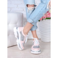 Кроссовки кожаные Balenc!aga пудра + серебро 6999-28