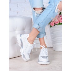 Кроссовки кожаные Balenc!aga белые + серебро 7000-28